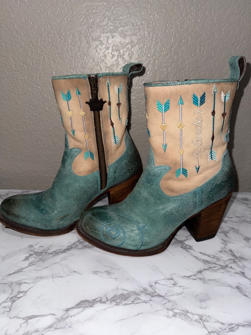 Junk Gypsy by Lane Teal and Beige Embroidered Cowboy Boots